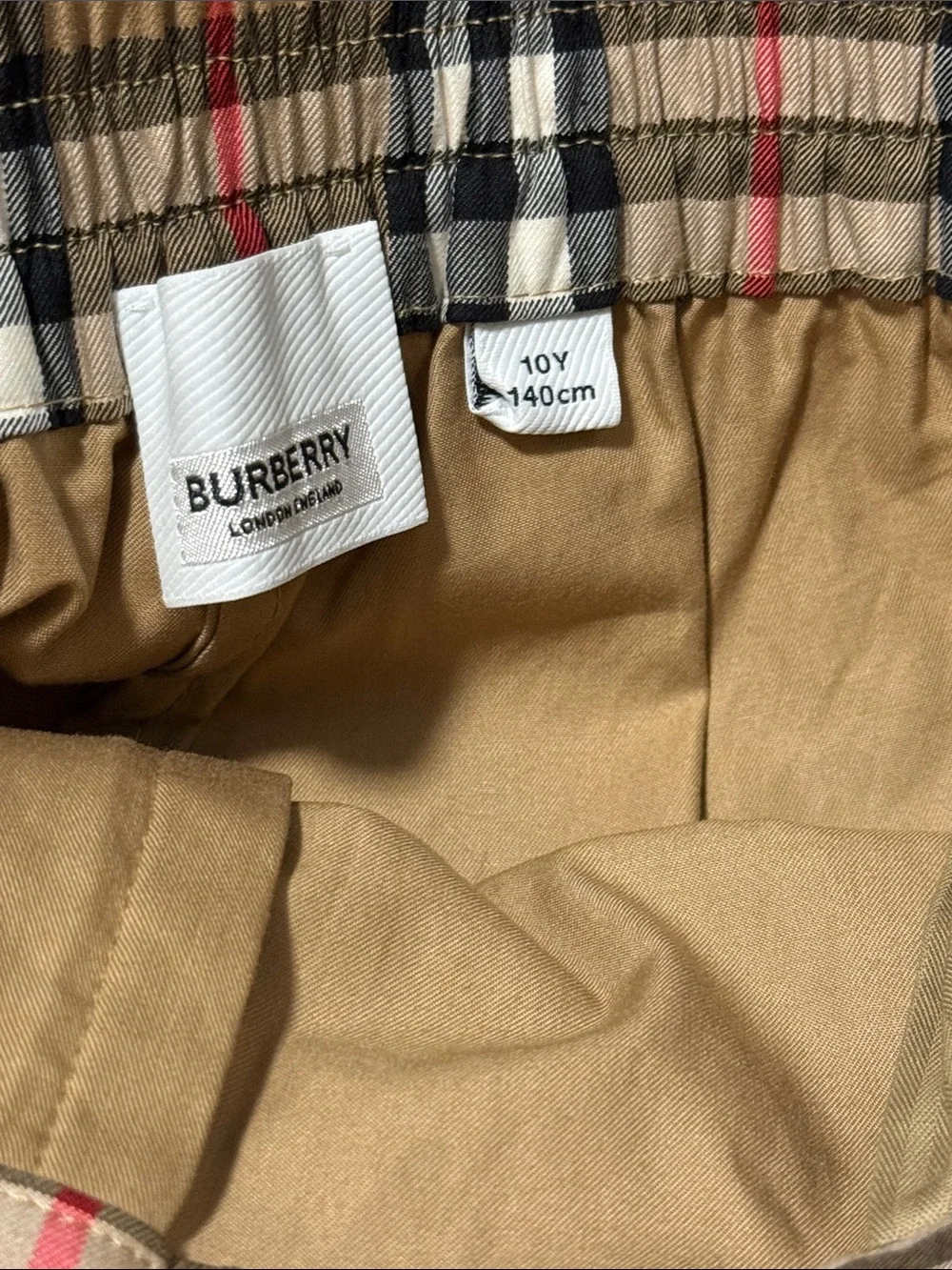 Burberry - Girls Beige Wise Leg Trousers with Plaid Waistband size 10Y